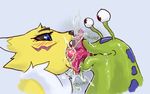  blush canine digimon drooling fangs female fox gastropod kissing licking lips male mammal mucus numemon renamon romantic_couple saliva size_difference slime slobber slug smaller_male tongue tongue_out ungulatr 