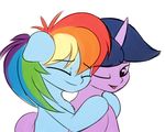  duo elzzombie equine eyes_closed female friendship_is_magic hair horn hug mammal multicolored_hair my_little_pony one_eye_closed open_mouth pegasus rainbow_dash_(mlp) simple_background smile teeth tongue twilight_sparkle_(mlp) unicorn white_background wings 