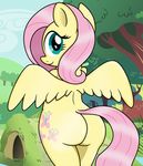  absurd_res an-tonio anthro anthrofied butt cutie_mark dock equine female fluttershy_(mlp) forest friendship_is_magic hair hi_res looking_at_viewer looking_back mammal my_little_pony nude outside pegasus pink_hair rear_view smile solo standing tree wings 