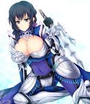  :| arm_support armor armored_dress ass_visible_through_thighs black_gloves black_hair blue_hair breasts cleavage closed_mouth commentary_request covered_navel earrings gloves holding holding_weapon jewelry large_breasts looking_at_viewer pauldrons reverse_grip sai_(weapon) sangoku_musou shin_sangoku_musou short_hair skin_tight solo tokonaru v-shaped_eyebrows vambraces wang_yi weapon 