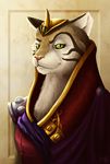  anthro armor clothed clothing crown feline female green_eyes looking_at_viewer mammal pauldron portrait queen redwall robe royalty slit_pupils smile smirk solo tsarmina_greeneyes whiskers wildcat yasminfoster 