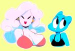  anthro big_breasts blue_fur bra breasts cartoon_network cat cleavage clothed clothing cloud duo ear_piercing eye_roll eyelashes feline female fur huge_breasts lipstick mammal nicole_watterson piercing sunibee the_amazing_world_of_gumball underwear yuki_yoshida 