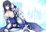  :| arm_support armor armored_dress ass_visible_through_thighs black_gloves black_hair blue_hair breasts cleavage closed_mouth commentary_request covered_navel earrings gloves holding holding_weapon jewelry large_breasts looking_at_viewer pauldrons reverse_grip sai_(weapon) sangoku_musou shin_sangoku_musou short_hair skin_tight solo tokonaru v-shaped_eyebrows vambraces wang_yi weapon 