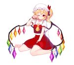  arm_garter artist_name ascot bad_revision bangs blann blonde_hair blush bobby_socks bow eyebrows eyebrows_visible_through_hair flandre_scarlet frilled_shirt_collar frilled_skirt frills full_body gathers hat hat_bow hat_ribbon looking_at_viewer md5_mismatch mob_cap one_eye_closed puffy_short_sleeves puffy_sleeves rainbow_order red_bow red_eyes red_skirt red_vest ribbon rubbing_eyes sash short_sleeves side_ponytail simple_background sitting skirt skirt_set socks solo touhou vest wariza white_background white_bow wings wrist_cuffs yellow_neckwear 