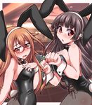  animal_ears bare_shoulders black_hair black_legwear blush bow bowtie breasts brown_eyes brown_hair bunny_ears bunny_tail bunnysuit choukai_(kantai_collection) cleavage detached_collar fake_animal_ears glasses headgear huge_breasts ikue_fuuji kantai_collection leotard long_hair medium_breasts mochizuki_(kantai_collection) multiple_girls open_mouth pantyhose red_eyes rimless_eyewear smile tail wrist_cuffs 