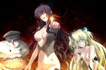  2girls beatrix_bremer black_hair blonde_hair blue_eyes breasts large_breasts liz_hohenstein long_hair multiple_girls muvluv navel red_eyes schwarzesmarken 