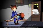  2016 absurd_res anthro bandage bed canine cervine clothed clothing colored comic cuddling deer dialogue diavololo disney doctor english_text eric_schwartz female fox hi_res hospital hug judy_hopps lagomorph lying male mammal nick_wilde on_back on_bed patient rabbit simple_background sleeping speech_bubble text wounded zootopia 