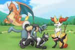  all_fours anal anal_penetration animal_genitalia anthro anus balls braixen chancewolf charizard cum_from_ass digitigrade doggystyle flying from_behind_position genital_slit group interspecies knot landscape looking_pleasured lucario male male/male membranous_wings naughty_face nintendo open_mouth outside penetration penis pok&eacute;mon pok&eacute;philia sex sheath slit video_games wings x03 
