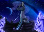  ambiguous_gender bamboo134 blue_eyes crystals equine fan_character feral hair hooves mammal my_little_pony outside planet sitting sky solo translucent_hair 