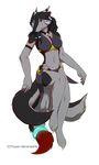  anthro canine clothed clothing eternity_zinogre female horn jewelry loincloth looking_at_viewer mammal navel necklace simple_background solo tribal white_background wide_hips wolf 