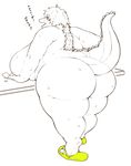  amad_no_moto anthro big_breasts big_butt breasts butt crocodile crocodilian dialogue female flip-flops hair huge_breasts hyper hyper_breasts japanese_text money mostly_nude obese overweight overweight_female reptile scalie simple_background solo sweat text thick_thighs translated voluptuous white_background 