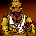  2016 angry animatronic avian bib bird blood chicken datfurrydude five_nights_at_freddy&#039;s five_nights_at_freddy&#039;s_4 glowing gore machine nightmare_chica_(fnaf) red_eyes robot video_games white_eyes 