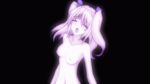  1girl animated animated_gif black_background blush bouncing_breasts breasts collarbone eyes_closed glowing medium_breasts navel nipples open_mouth simple_background solo twintails upper_body 