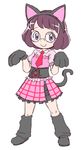  animal_ears blush cat_ears cat_paws cat_tail fake_animal_ears full_body glasses looking_at_viewer misora_inaho nollety nyaakb paws short_hair simple_background sketch skirt smile solo tail white_background youkai_watch 