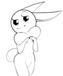  anthro black_and_white blush dewlap dotkwa female flat_chested lagomorph looking_at_viewer mammal monochrome nude rabbit simple_background solo standing white_background 