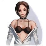  1girl bra brown_eyes brown_hair choker closed_mouth collarbone kzzang lipstick looking_at_viewer nana_(series) osaki_nana piercing short_hair simple_background solo unbuttoned upper_body white_background 