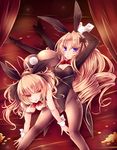  animal_ears blonde_hair bow bowtie breasts bunny_ears bunny_tail bunnysuit cleavage coin detached_collar hisui_(syarute) long_hair medium_breasts multiple_girls original pantyhose purple_eyes red_eyes small_breasts tail tailcoat wrist_cuffs 