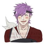  artist_name blush character_name closed_eyes copyright_name fire_emblem fire_emblem_if headband krazehkai lowres male_focus open_mouth portrait purple_hair shinonome_(fire_emblem_if) simple_background solo teeth white_background 