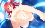  1girl barefoot bikini blush bow cameltoe character_request dutch_angle feet hair_bow long_hair looking_at_viewer open_mouth pov red_eyes red_hair solo waterslide white_bikini white_bow 