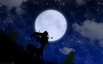  1girl alicia_florence aria artist_request butterfly cloud female highres moon night silhouette sky star tree wind wind_lift 