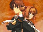  1boy 1girl back-to-back back_to_back card_captor_sakura child highres kinomoto_sakura li_shaoran li_syaoran li_xiaolang male wallpaper 