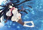  akiyama_mio animal_ears bad_id bad_pixiv_id black_hair blue_eyes bow breasts cat_ears cat_tail ceru corset dress earmuffs gloves k-on! large_breasts long_hair lying open_mouth solo tail thighhighs 