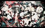  album_cover alice_margatroid black_eyes blonde_hair card cover falling_card hairband hakurei_reimu hat highres kei_(keigarou) kirisame_marisa long_hair multiple_girls nail_polish redalice ribbon short_hair skirt smile star touhou wallpaper witch_hat yakumo_yukari yellow_eyes yin_yang 