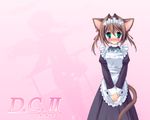  animal_ears aqua_eyes asakura_yume blush brown_hair cat_ears cat_tail da_capo da_capo_ii dress green_eyes maid solo tail tanihara_natsuki wallpaper 