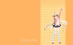  hair_bobbles hair_ornament kodomo_no_jikan kokonoe_rin long_hair sakurai_yuyu solo striped striped_legwear thighhighs twintails wallpaper 