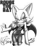  bat breasts cleavage clothed clothing female gloves looking_at_viewer mammal monochrome nancher rouge_the_bat solo sonic_(series) wings 