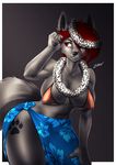  2016 anthro bra breasts canine clothing female flower hair hawaiian mammal plant red_eyes red_hair skirt underwear zlden 