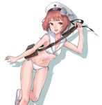  :d anchor beret bikini bow breasts brown_eyes brown_hair cancell character_name cleavage clothes_writing hair_bow hat kantai_collection looking_at_viewer navel open_mouth sailor_bikini sailor_collar sandals short_hair silhouette simple_background small_breasts smile smiley_face solo striped striped_bow swimsuit teeth white_background white_bikini white_hat z3_max_schultz_(kantai_collection) 