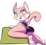  2016 anthro butt clothed clothing feline female fur looking_at_viewer looking_back mammal panties pink_fur samoyena shima_luan simple_background smile solo super_planet_dolan underwear 