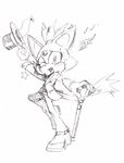  blaze_the_cat bow_tie clothing female fire footwear gloves hat looking_at_viewer monochrome ponytail shoes solo sonic_(series) staff star sweat unknown_artist 