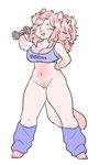  0phanim anthro belly big_breasts blush bra breasts cat clothing exercise feline female fur hair happy huge_breasts mammal one_eye_closed open_mouth pussy simple_background smile solo sports_bra underwear wide_hips wink workout 