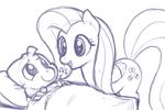  ajin ambiguous_gender bed cutie_mark dragon duo equine eyelashes female fluttershy_(mlp) friendship_is_magic hair horse low_res mammal monochrome my_little_pony open_mouth singing smile 