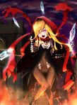  1girl artist_request blonde_hair cape crystal detached_sleeves evileye fang gloves heart-shaped_pupils hood lock long_hair long_sleeves overlord_(maruyama) red_eyes solo vampire 
