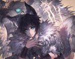  ahoge animal_ears aqua_eyes artist_name black_hair cookie_run copyright_name cross_scar fur jewelry kawacy male_focus necklace open_mouth personification scar werewolf_cookie wolf wolf_ears 