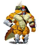  abs armor athletic belt biceps boots clothing cute dido_zadirl footwear hair headband invalid_tag kuroma male muscular reptile scalie sixpack smile solo spikes white_hair wide_hips yellow_skin 