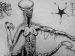  armpits black_and_white breasts cephalopod claws creepy demon drawing female fur horn marine monochrome monster nipples pentagram sketch solo symbol teeth tentacles 