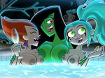  alcohol bathing beverage big_breasts black_hair blue_hair breasts danny_phantom desiree dlt ember_mclain fangs fire ghost green_eyes green_skin hair hot_tub humanoid monster not_furry penelope_spectra ponytale red_eyes red_hair spirit wine 