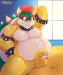  balls bowser collar flaccid hi_res humanoid_penis looking_down male mario_bros nintendo nude overweight penis retracted_foreskin simple_background sitting solo spiked_collar spikes spread_legs spreading uncut video_games willisrisque 