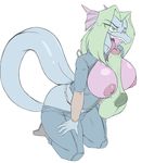  anthro big_breasts breasts clothed clothing disembodied_penis dragon erection female fin green_eyes green_hair hair licking male male/female nipples open_shirt oral penis penis_lick scalie sex spazman titfuck tongue tongue_out voluptuous wide_hips 
