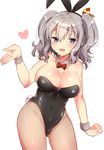  animal_ears blue_eyes bow bowtie breasts bunny_ears bunny_tail bunnysuit cleavage detached_collar fake_animal_ears fishnet_pantyhose fishnets hairband ichihaya kantai_collection kashima_(kantai_collection) large_breasts long_hair pantyhose silver_hair solo tail twintails wrist_cuffs 