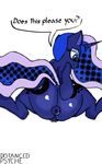  2016 anus butt cutie_mark dialogue digital_media_(artwork) distancedpsyche equine friendship_is_magic from_behind_position hair horn mammal my_little_pony oily princess_luna_(mlp) puffy_anus pussy sex simple_background smile solo thick_thighs winged_unicorn wings 
