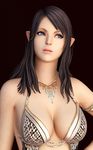  3d blue_eyes brown_hair elf high_elf highres jewelry long_hair looking_to_the_side necklace parted_lips pointy_ears ryanreos solo tera_online 
