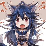  &gt;:( ahoge angry antenna_hair bangs bare_shoulders blue_hair blush bound bound_wrists chain chibi choker claws fangs fenrir_(shingeki_no_bahamut) frown granblue_fantasy hair_between_eyes jewelry long_hair looking_at_viewer necklace open_mouth paws pink_eyes shingeki_no_bahamut simple_background solo sukemyon tail v-shaped_eyebrows very_long_hair white_background wolf_paws wolf_tail 