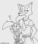  &lt;3 anthro canine clothed clothing disney duo ear_petting female fox fur judy_hopps lagomorph looking_pleasured love male mammal monochrome nibbling nick_wilde open_mouth police_uniform rabbit romantic_couple simple_background sketch strangerdad suggestive uniform zootopia 