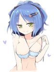  1girl blue_hair breasts chandelure cleavage erect_nipples hairclip homura_subaru large_breasts looking_at_viewer pokemon smile solo tagme upper_body yellow_eyes 