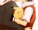  all_male kiss male ookido_green pikachu pokemon red_(pokemon) shounen_ai waifu2x yotsuiko 